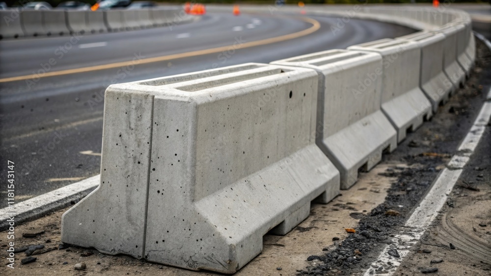 Aufkleber a closeup shot focusing on the interlocking design of precast concrete barriers near a road intersec