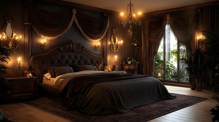 Obraz premium Dark Academia Bedroom Design Creates Cozy Ambiance Elegantly