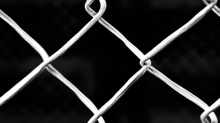 Fototapeta premium Close up Black and White Photo of Chain Link Fence Geometric Texture Abstract Metal Grid