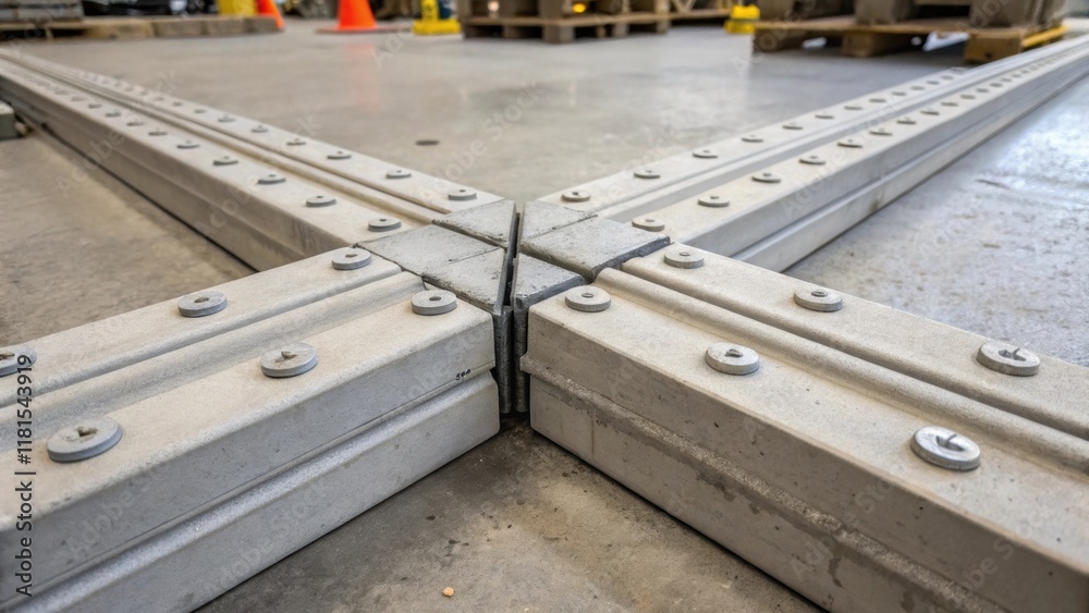 Poster A closeup view of the connection joints where two precast segments will be assembled. The joints are meticulously designed with grooves and fittings allowing for perfect alignment.