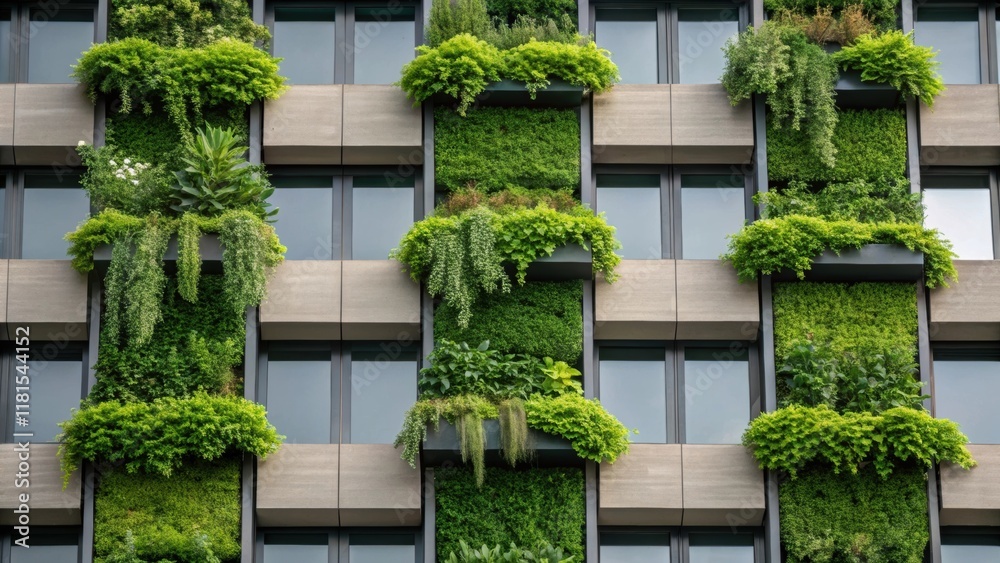 Poster A closeup view showcases modular panels with integrated greenery combining architecture with nature. Small planters are incorporated into the design allowing vibrant plants to