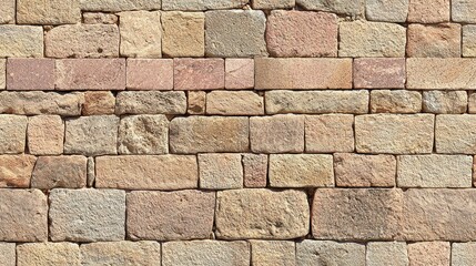 Fototapeta premium Rustic Beige and Brown Stone Wall Texture Background Masonry Building Facade Architectural Detail