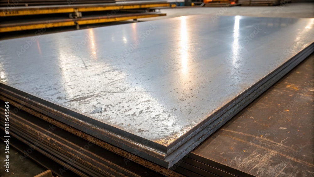 Aufkleber a detailed image showcasing a single steel plate resting atop a pile with its surface illuminated un