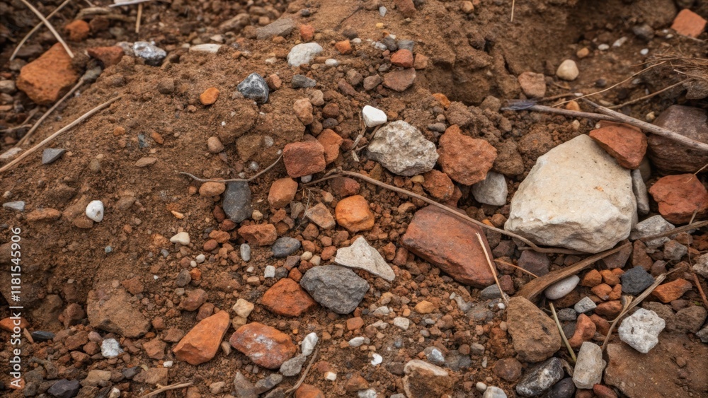 Poster A detailed photograph of soil debris tered around a backfilled area with bits of gravel and chunks of clay mixed throughout. The contrasting textures and colors of the materials