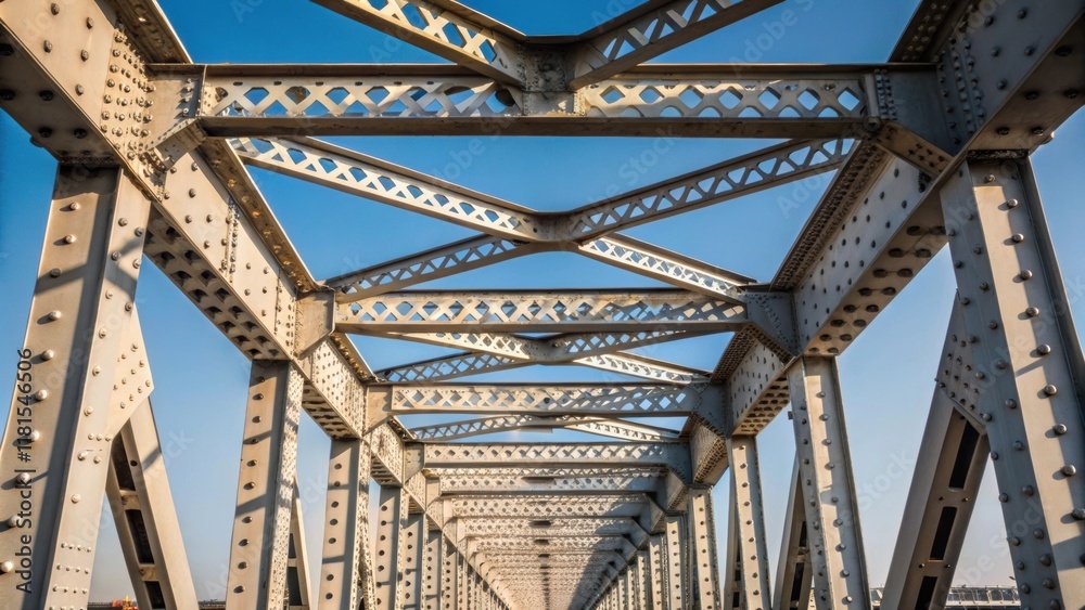 Poster A detailed shot of skeletal girder structures with rivets and welds prominently displayed highlighting the craftsmanship involved. The perspective emphasizes the vastness of the