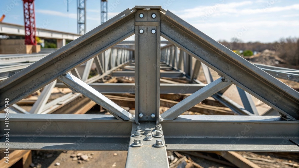 Poster a detailed view of a steel truss at its apex showcases the precise engineering involved in its desig