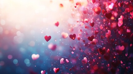 Romantic Pink And Red Hearts Bokeh Background, Valentine s Day And Love Concept With Copy Space