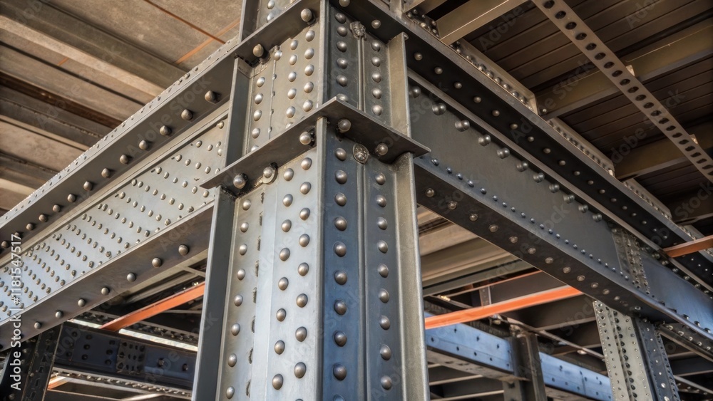 Aufkleber A detailed view of the vertical support beams integrated into the structure showcasing the precision of the steel ting and drilling processes with a focus on the rivets that secure