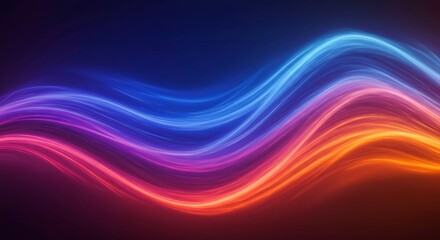 Obraz premium Abstract Neon Wave: Vibrant, flowing, and mesmerizing, a digital abstract wave of electric neon colors dance across a dark background. The bright hues of pink, orange, blue.