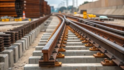 A dynamic angle showing a staggered arrangement of stacked rail ties with some ties slightly askew conveying a sense of movement and chaotic organization typical of an active