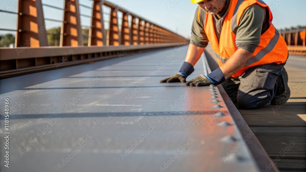 Poster a focused look at the smooth surface of a bridge deck section being prepared for lifting with a work