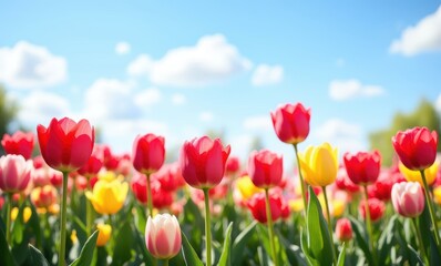 Colorful tulip field in springtime