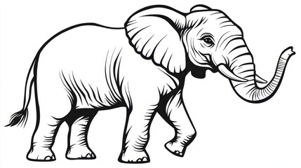 Fototapeta premium African Elephant Walking, Vector Illustration, Coloring Page, Outline Drawing, Wildlife, Animal