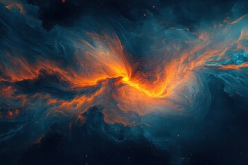 Fototapeta premium Dramatic Nebula Burst Fiery Orange and Deep Blue Cosmic Cloud in Deep Space.