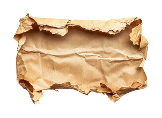 Torn brown paper background with ripped and jagged edges, texture detail for packaging or artistic design projects isolated on transparent background.