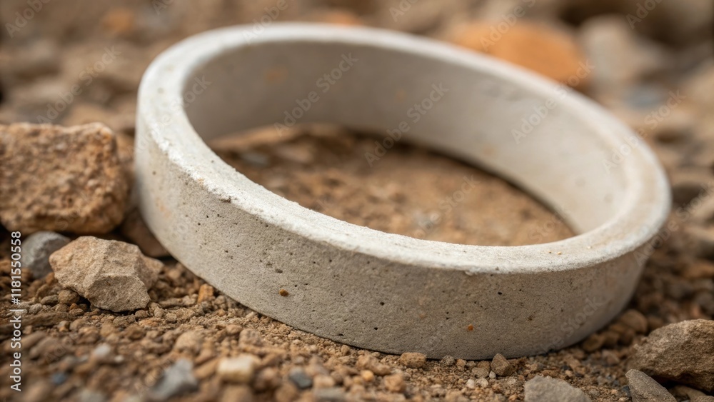 Poster A macro perspective reveals a single precast tunnel ring its surface marked by subtle imperfections and a rough texture. The closeup captures a splash of dried clay where it was