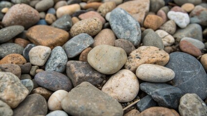 A macro perspective on a of gravel stones highlighting the diverse shapes and sizes from flat fragments to round pebbles each contributing to the overall structures strength with