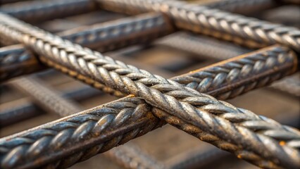 Fototapeta premium A macro shot focusing on the intricate weave of weld beads forming a strong bond between two overlapping steel plates. The molten metal appears both shiny and rugged revealing the