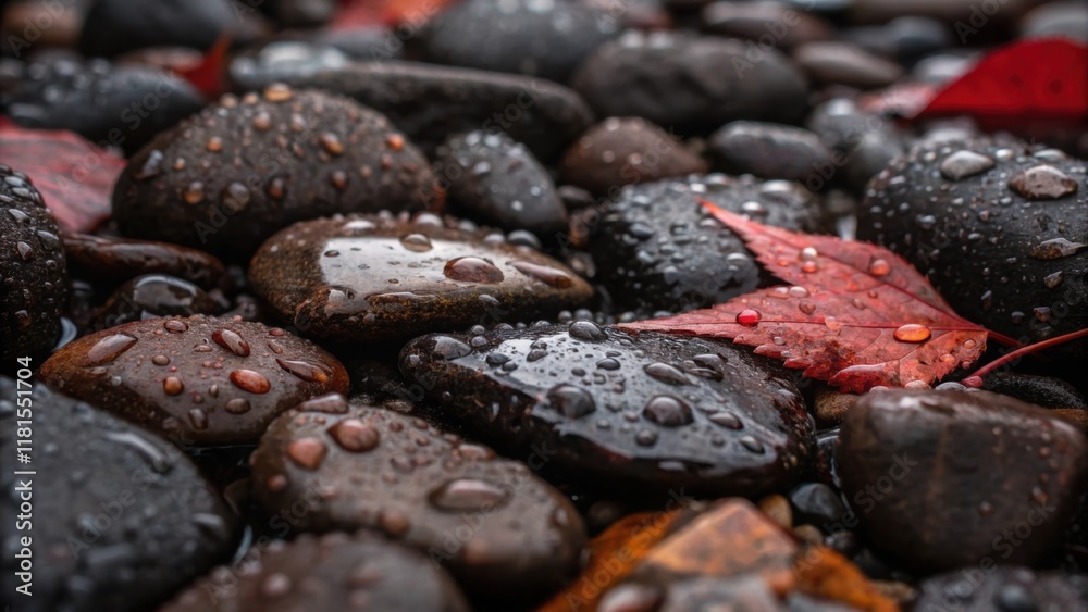 Aufkleber a macro shot of wet gravel glinting after a light rain droplets resting on the tops of the stones. t