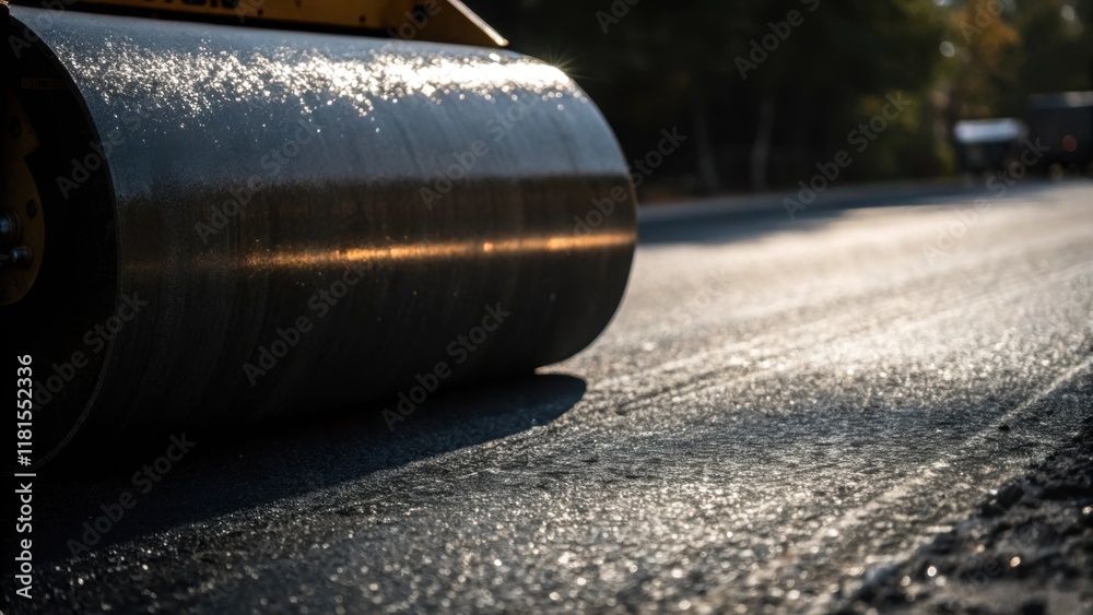 Aufkleber An abstract shot focusing on the gleaming black surface of an asphalt roll accented by the play of light and shadows. The hint of grainy texture creates a tactile sense evoking the