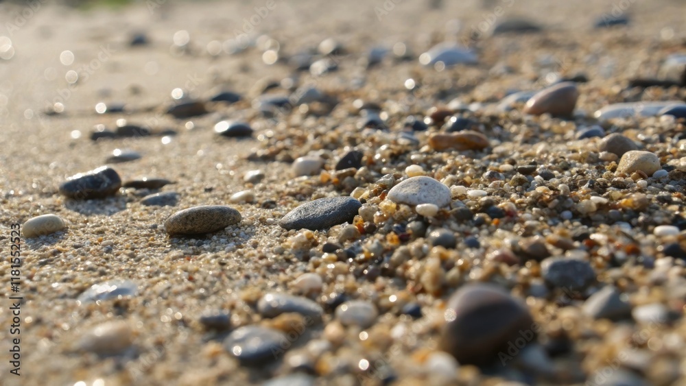 Poster an aerial perspective focusing on a section of compact gravel revealing the varying sizes of the sto
