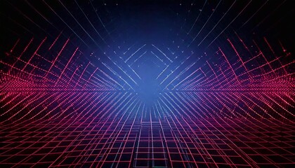 Neon pixel background creates a vibrant digital landscape with geometric patterns