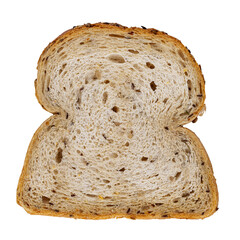 Top view from slice of light brown bread, isolated cutout on a transparent background.