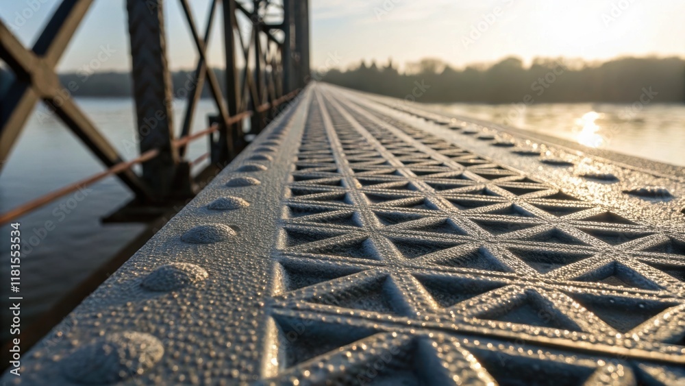 Fototapete a narrow focus on the textured surface of a large truss segment revealing the geometric patterns etc