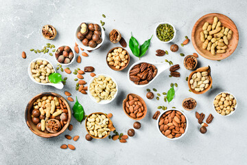 Natural background made from different kinds of nuts. Top view.