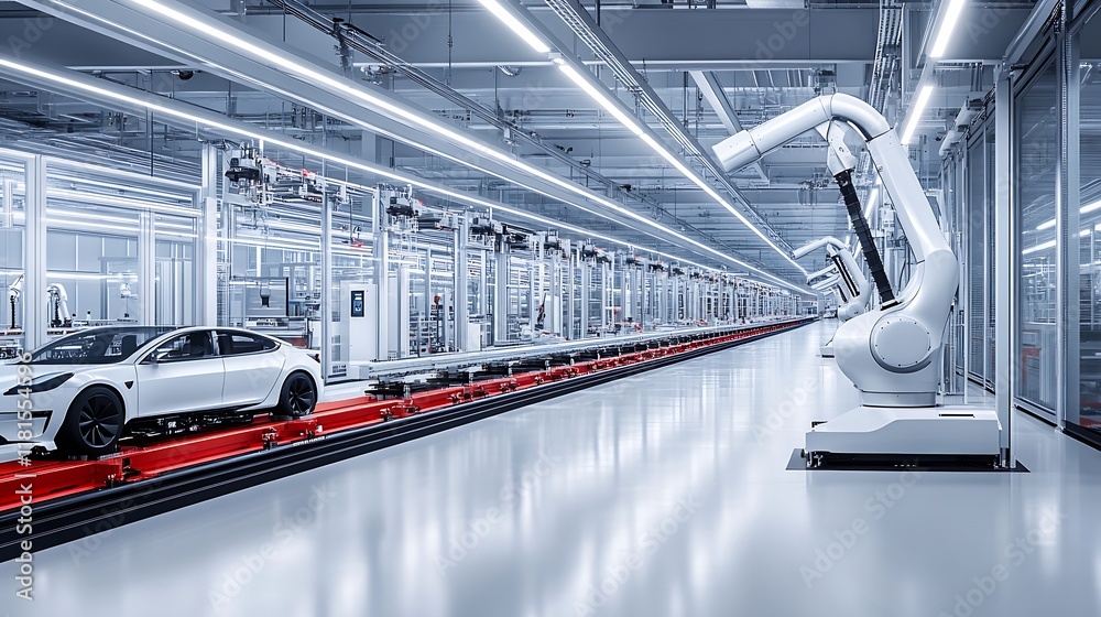 Aufkleber Automated Car Manufacturing Plant with Robotic Arms and Modern Technologies : Generative AI