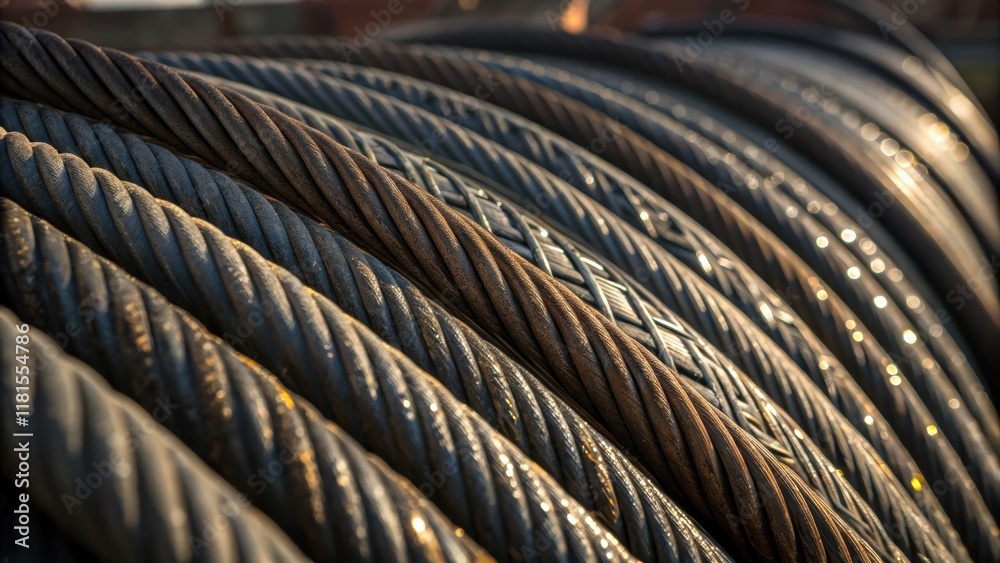 Poster an extreme closeup of a of cables emphasizing the complex arrangement as they spiral and twist aroun