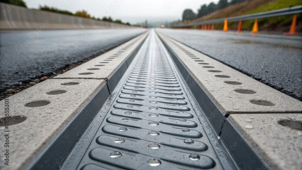 Aufkleber An image focusing on the water drainage grooves carved into the surface of a heavyduty road divider with drops of rainwater pooling inside illustrating functionality amidst the