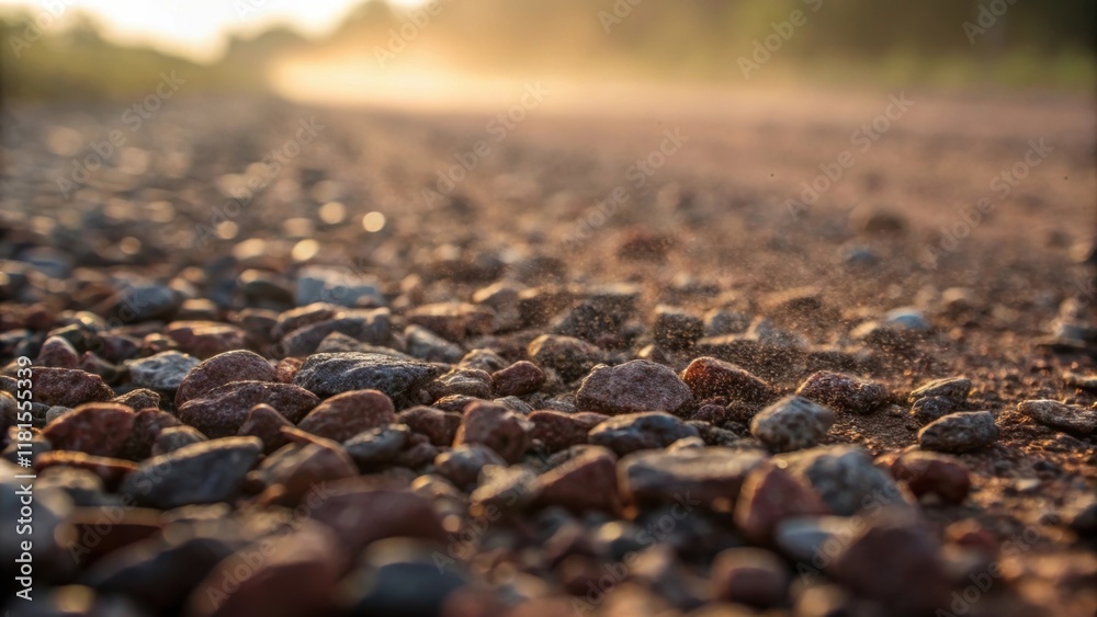 Poster An image that zooms in on a specific area of the compact gravel capturing the richness of color and detail of individual stones. The juxtaposition of rough edges against smoother