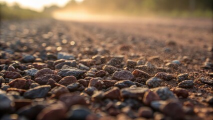 Obraz premium An image that zooms in on a specific area of the compact gravel capturing the richness of color and detail of individual stones. The juxtaposition of rough edges against smoother