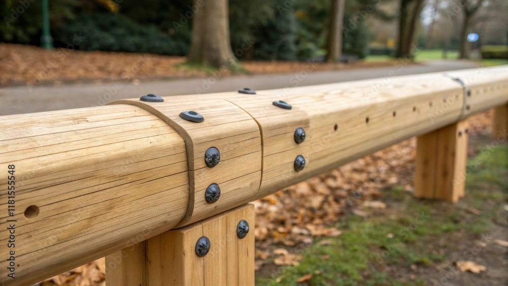 Poster An intimate look at the assembly of a balance beam constructed from natural wood but designed with flexible modular connectors. The smooth surfaces are free of splinters and small