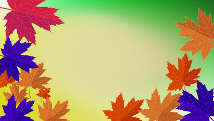 colorful maple leaves with green yellow gradient mesh abstract background