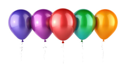 Set of four colorful balloons, purple, green, blue, and red, party decoration, festive celebration, birthday, and holiday event concept isolated on transparent background