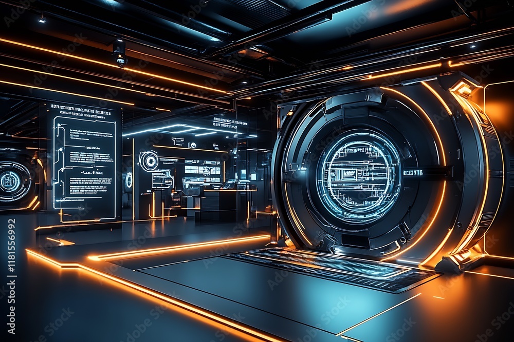 Poster futuristic scifi laboratory with advanced technology and neon lighting : generative ai