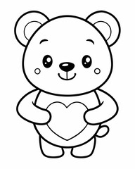 Cute Bear Holding a Heart Coloring Page – Free Printable for Kids.