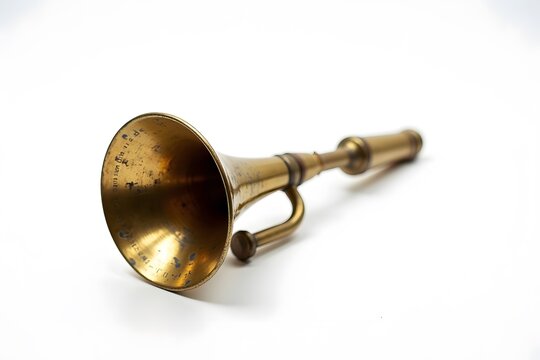 Vintage medical ear trumpet at white background.