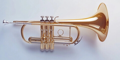 Musical brass instrument resting on a flat surface