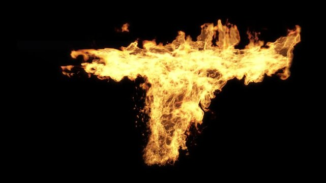 Ceiling fire flames burning render isolated on black backgrounds