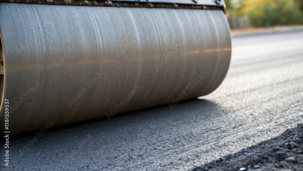 Aufkleber A photographic detail of freshly compacted asphalt showcasing the lines left by the roller where the surface appears smooth yet hints at the underlying layers emphasizing the