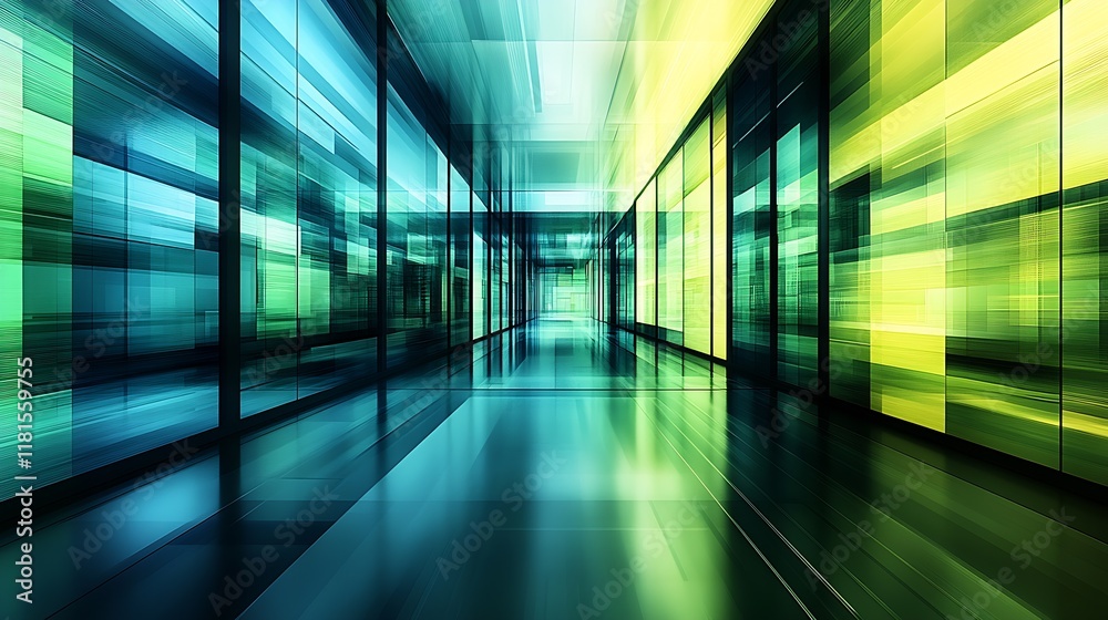 Aufkleber Modern Futuristic Architecture Abstract Background with Vibrant Blue and Yellow Colors : Generative AI