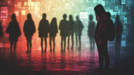 cyber bullying, concept internet regulation, teen mental health, social media addiction, social media problems, school kids, silhouette, technology, Stock image related to cyber bullying, conceptual