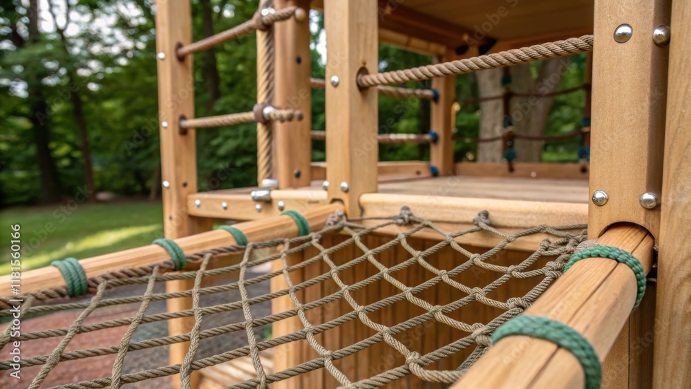 Poster a shot capturing the assembly of a versatile play tower with safety ropes and nets being secured. th