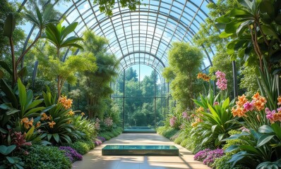 Lush greenhouse filled with vibrant flowers