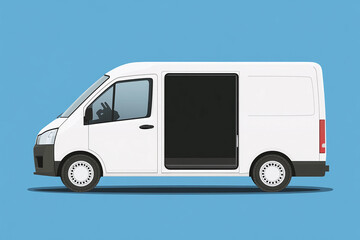 White delivery van parked against a blue backdrop
