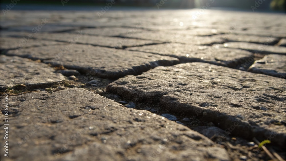 Poster a tightly focused shot captures the rough texture of a pre paver marked by small fissures and uneven