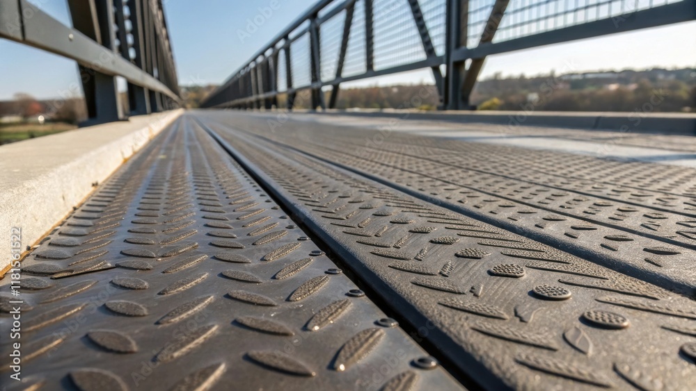 Poster A tight shot of the surface of a modular bridge component highlighting the detailed craftsmanship of the slipresistant finish. Tiny grooves and patterns are visible providing both